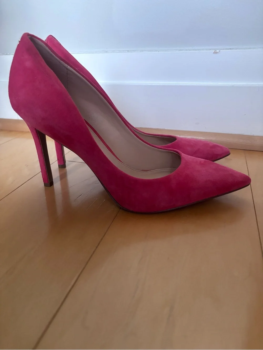 Sam Edelman Hazel Stiletto Suede Pointed-Toe High Heels in Guava Pink